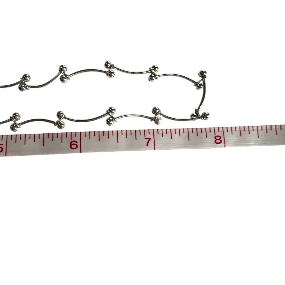 NINE WEST Silver Tone Station Necklace Ball Bead Curved Bark Link Chain Modern - Picture 9 of 9
